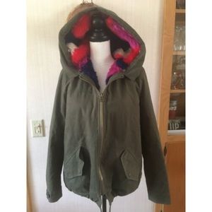 Belle Vere Military Green faux fur jacket